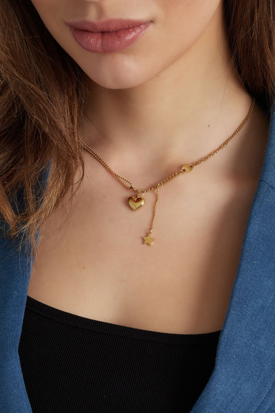 Collana con ciondolo cuore e stella - Colore oro Immagine3